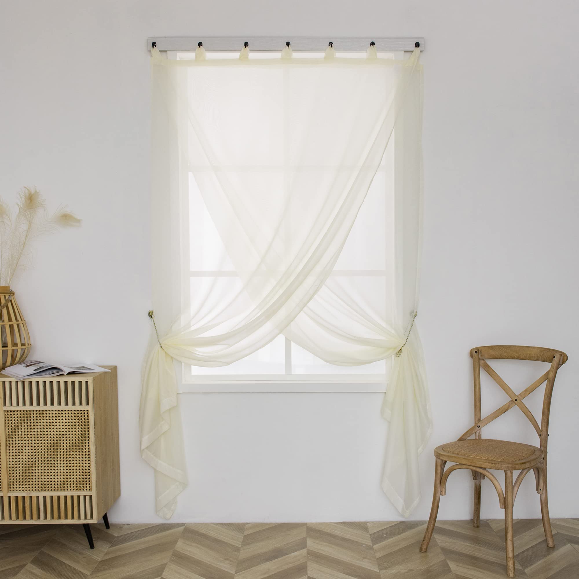 Beige Sheer Curtains for Bedroom 72 Inches Long Light Filters Tab Top Sheer Curtains for Living Room，Pergola,Porch,Cabana Gazebo Indoor/Outdoor Voile Sheer Drapes,52 X 72 Inch，Ivory