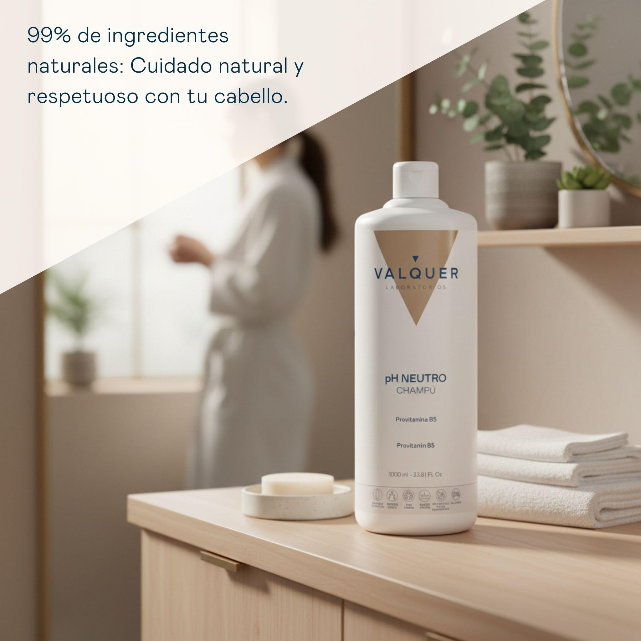 VALQUER Champú Revitalizante pH Neutro | Fortalece, Hidrata, Repara y Aporta Brillo al Cabello Dañado | Con Ingredientes Naturales y Vitamina B5 para Todo Tipo de Pelo | 1 L