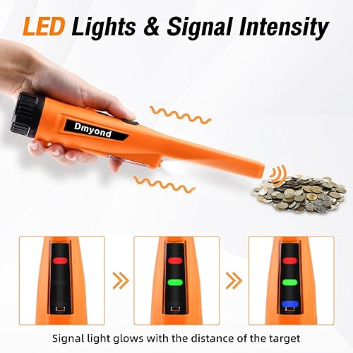 Miniatura 4 de Dmyond Detector de metales Pinpointer y kit de accesorios, varita puntero de mano impermeable, 3 modos de detección de búsqueda localización, sonda