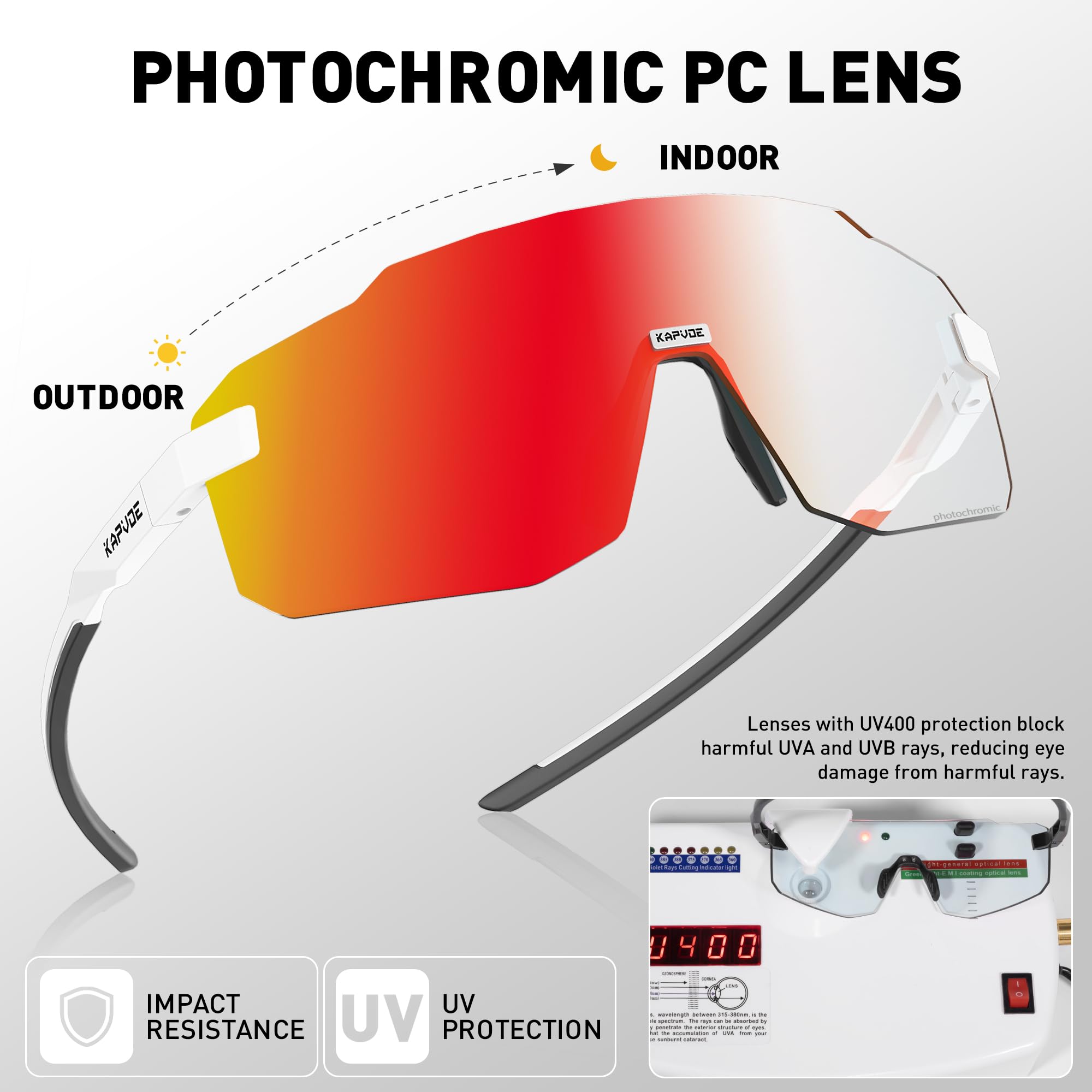 KAPVOE Photochromatische Selbsttönend Fahrradbrille für Herren Damen Klar Rennrad Brille MTB Sportbrille Radbrille UV400 Schutz Randlose Transprante Gläser für Outdoorsports
