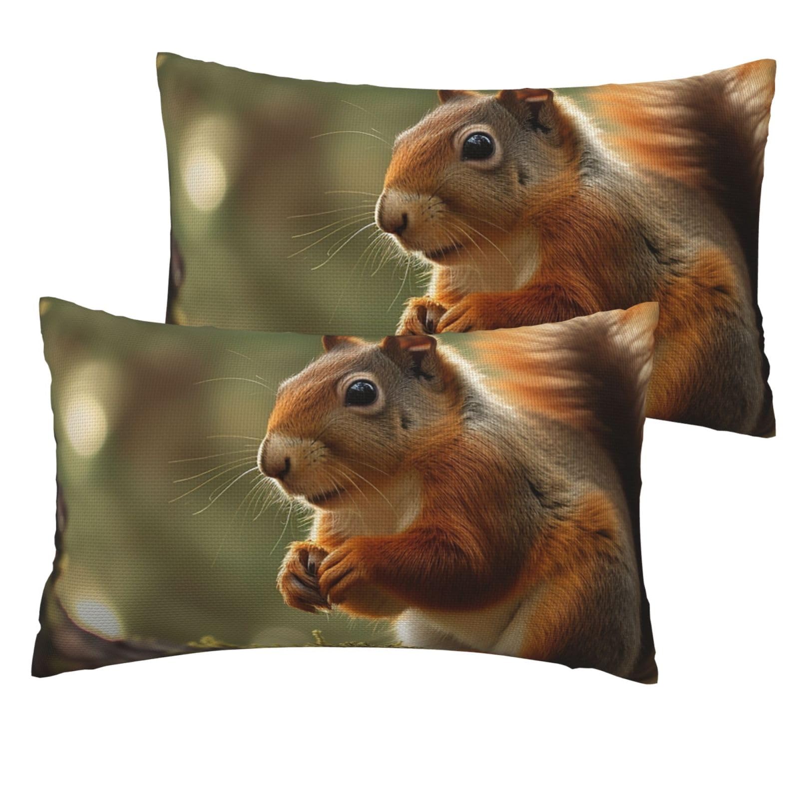 2 Pack Pillow Cases with Hidden Zipper, Soft Breathable Decorative Pillow Covers for Hair and Skin, Wildlife Forest Squirrel Pillowcases 12"x20" Bed Pillow Protectors Cover for Sleeping Gifts