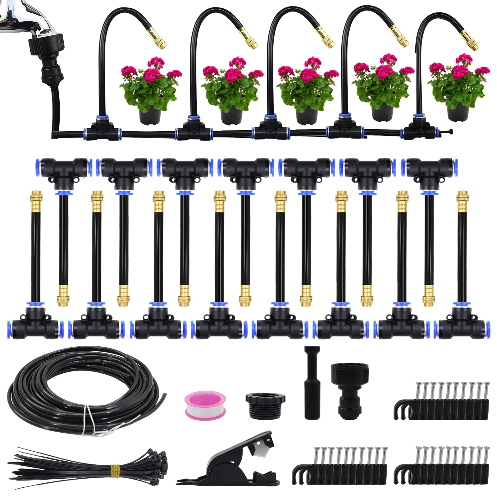 Set di sistemi di irrigazione – 15 metri con micro irrigatori girevoli a 360°, adatto per l'irrigazione automatica e uniforme di giardini da balcone, serre, piante in vaso e prati.