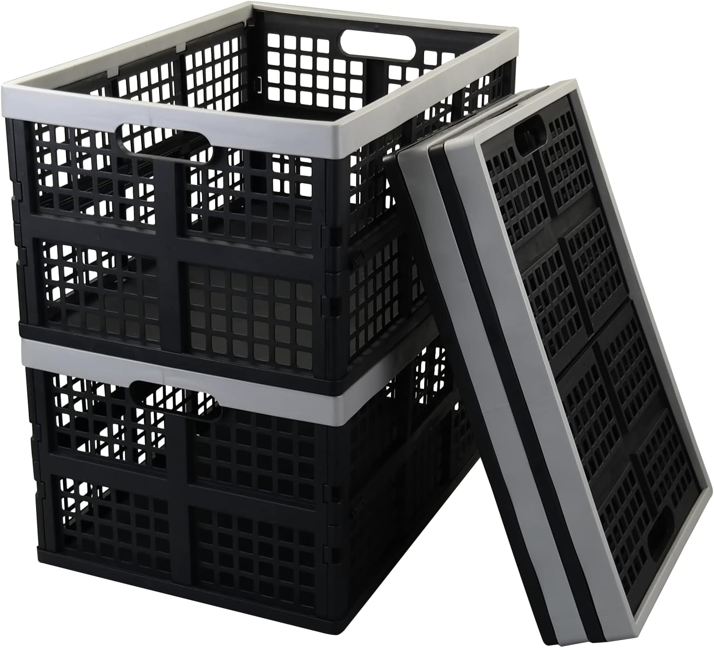 Yubine 4 Packs Plastic Collapsible Storage Crate, 42 Quart Stackable Folding Baskets Bin, F