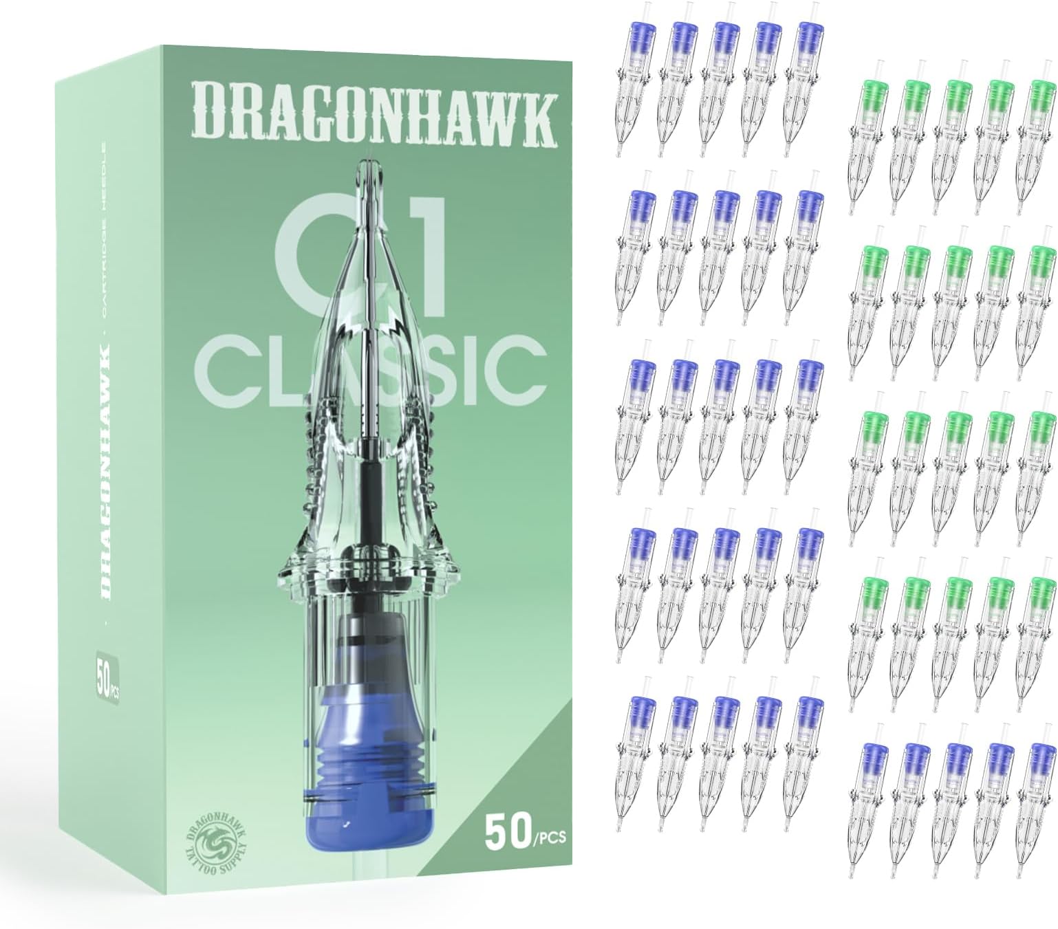Dragonhawk Classic C1 50Pcs Tattoo Needle Cartridges Assorted Mixed Sizes