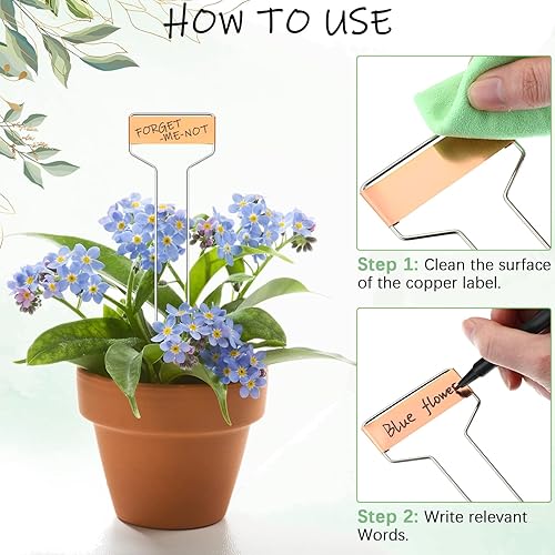 Miniatura 5 de Moxweyeni 60 etiquetas de metal para jardín, etiquetas impermeables para plantas con 2 bolígrafos permanentes, etiquetas reutilizables para plantas
