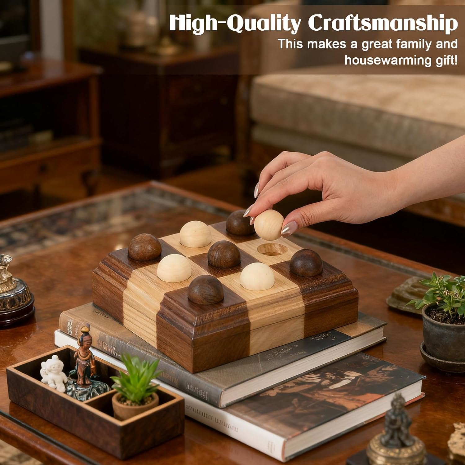 Tic Tac Toe Decor 6.7x6.7 Inch Wooden Tic Tac Toe Board Classic Wooden Family Board Coffee Table Decor Livingroom Checkered Modern Boards for Family Adults Activities (Brown, Wood) image 5
