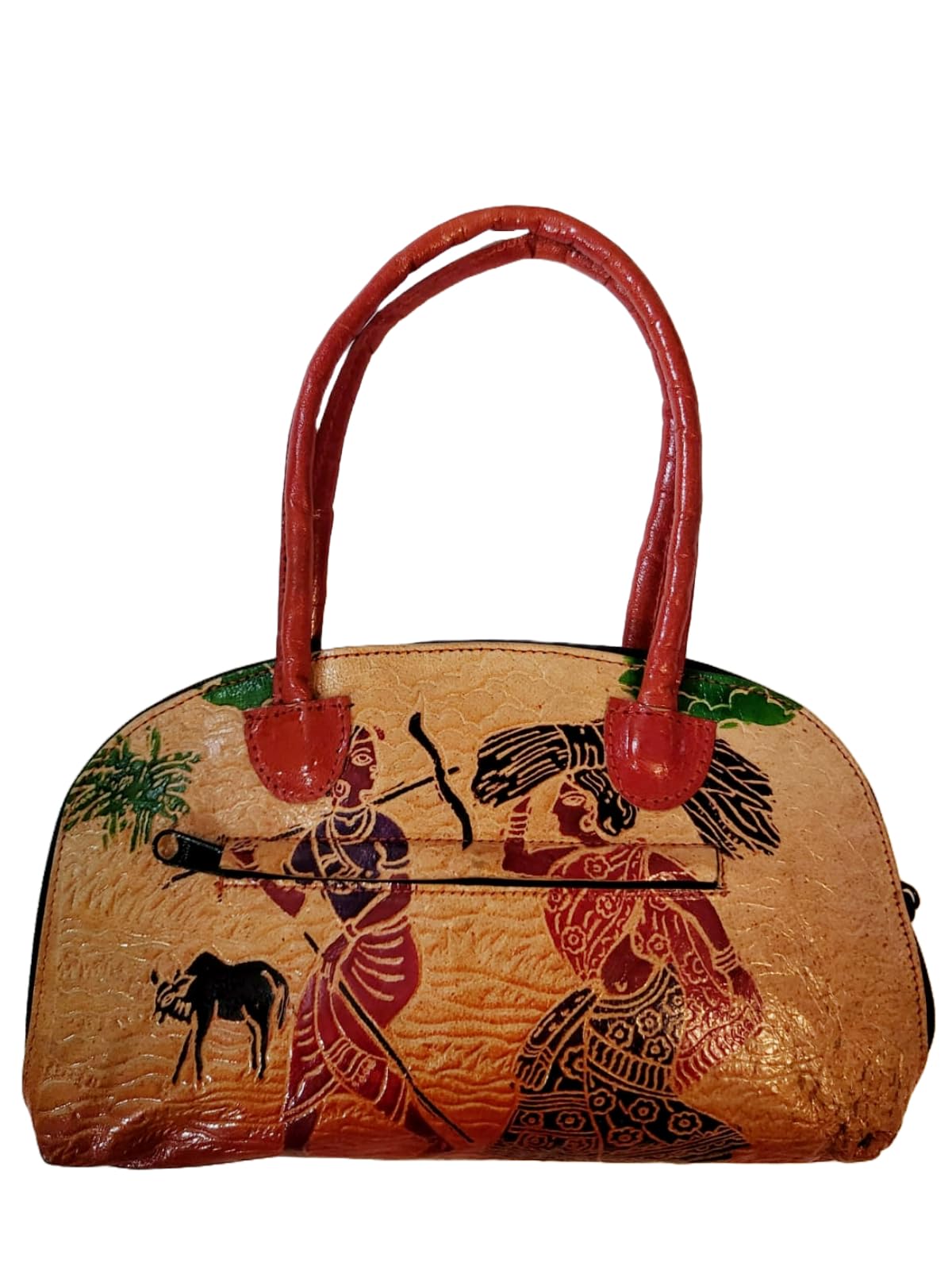 Shantiniketan Pure Leather Traditional Printed Handbag Purse for Women Batua Lady Farming-image-17