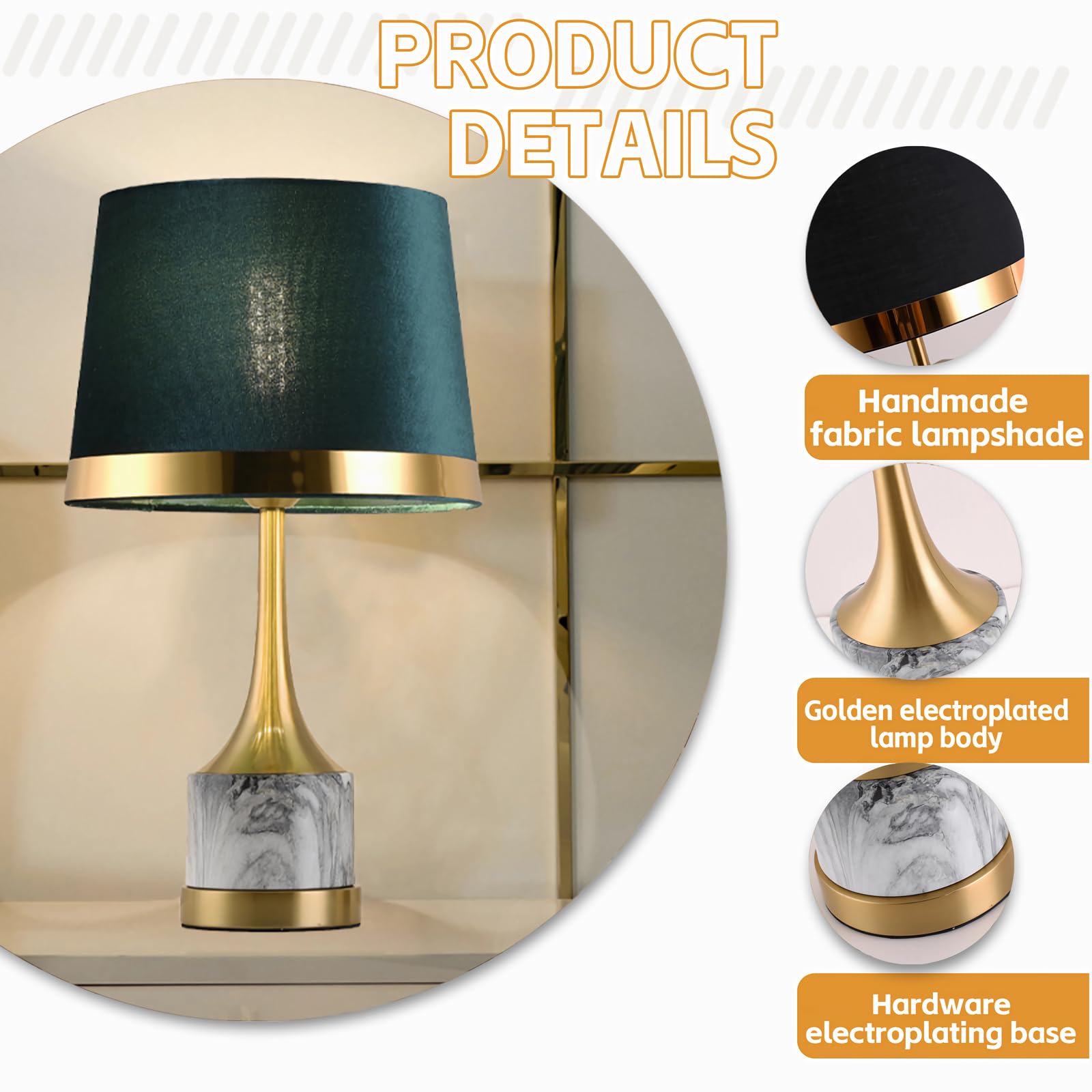 Lamp Lampada da Tavolo in Marmo Verde con Paralume in Tessuto, Lampada scrivania in Elementi di Transizione, Finitura Oro e in Finta Seta Fodera in Lamina d'oro Lampada