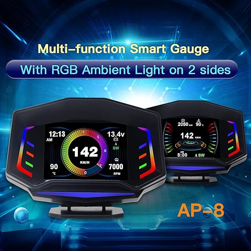 Miniatura 2 de Pantalla frontal para coche, sistema dual universal OBD2, modo GPS, medidor de pendiente HUD, indicador inteligente con luz ambiental RGB,