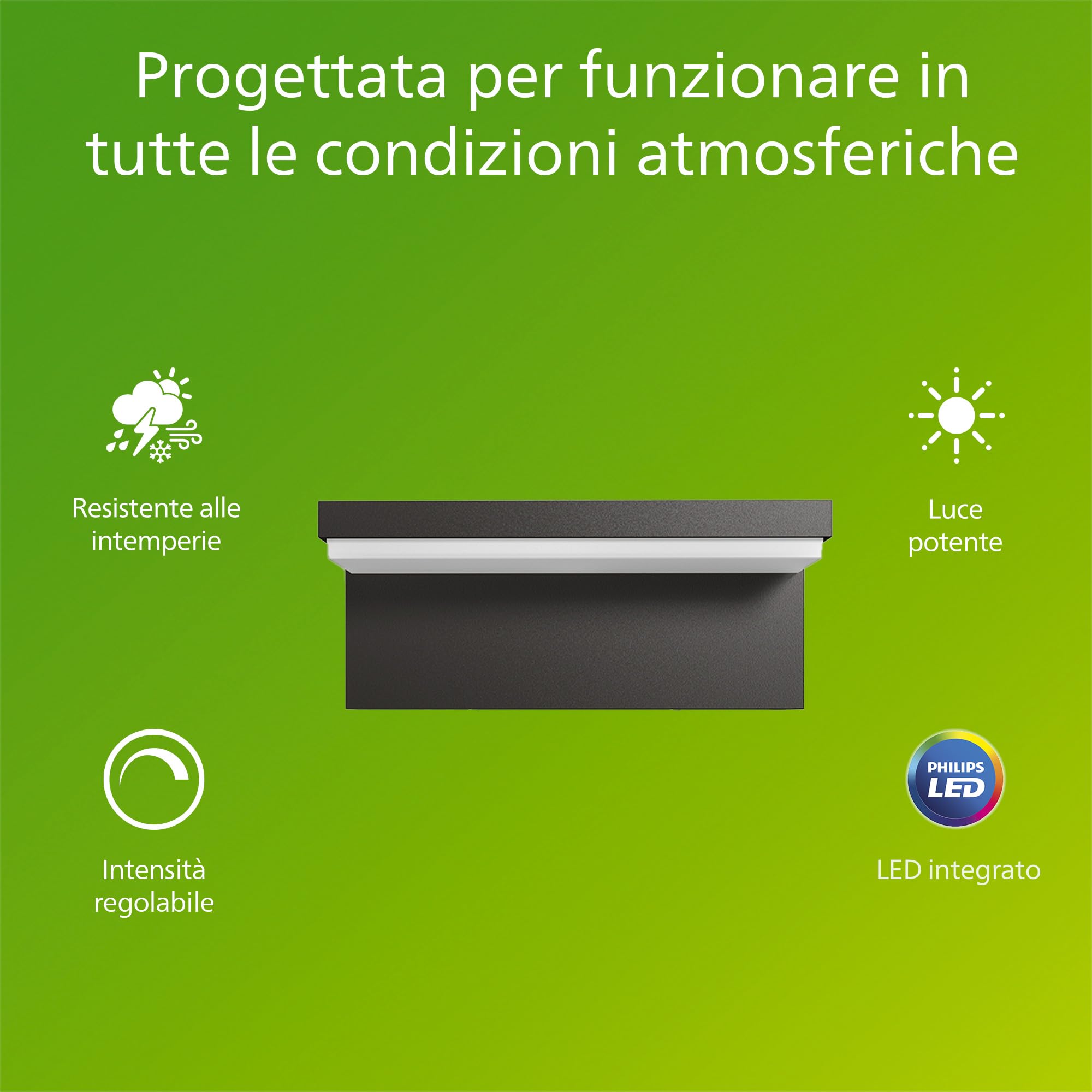 Philips Bustan Applique LED, Lampada da Esterno, 9 W, 1.000 lm, Luce Bianca Fredda 4.000 K, Resistente a Intemperie IP44, Intensità Regolabile, LED Integrato, Alluminio, Grigio Antracite