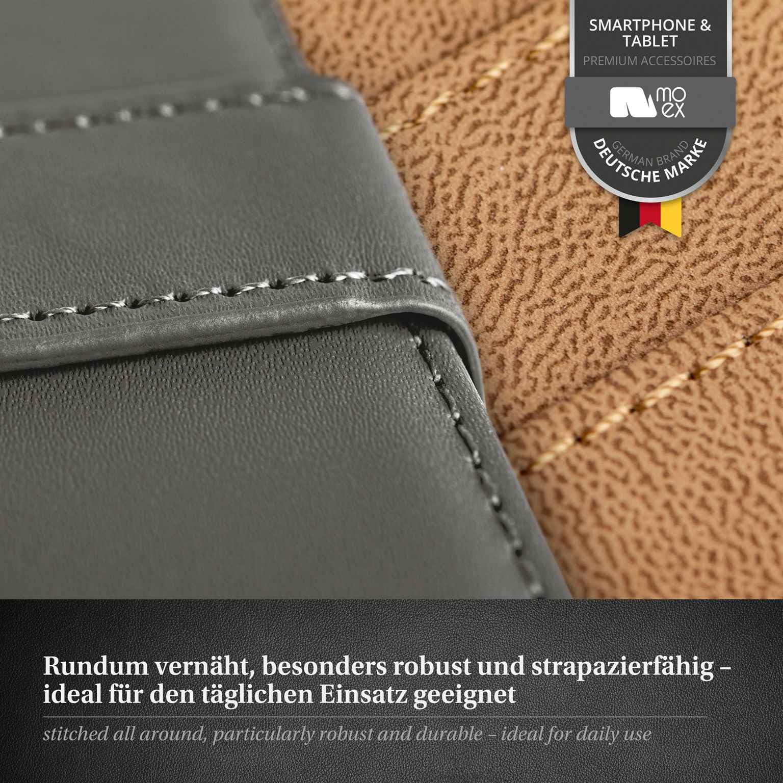 moex 4 in 1 Set für iPhone 17 Pro Hülle mit 3X Schutzfolie, Handyhülle Kartenfach [Book Case Klapphülle + FlexProtect Folie] Schutzhülle 360 Grad Komplettschutz, Grau