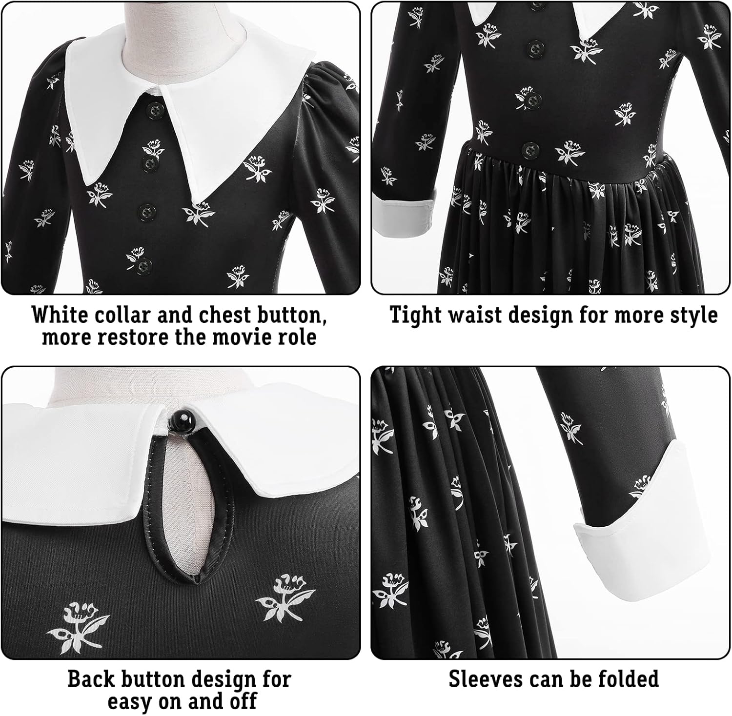 LZH Kid Black Halloween Costume Dress For Girl Cosplay Princess Halloween Outfit With Wig Bag Earrings Socks - Image 5