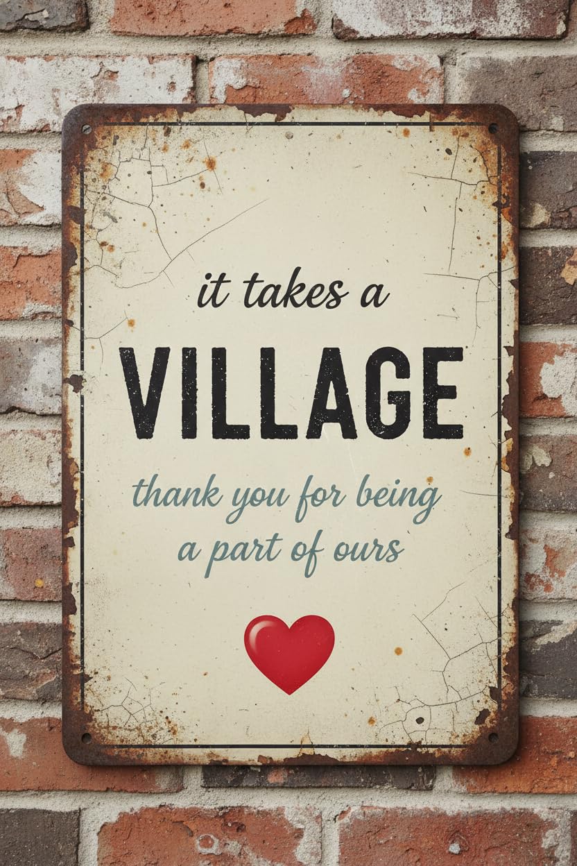 It Takes A Village Thank You Wood Plaque Desk Sign, 8x12 Inch