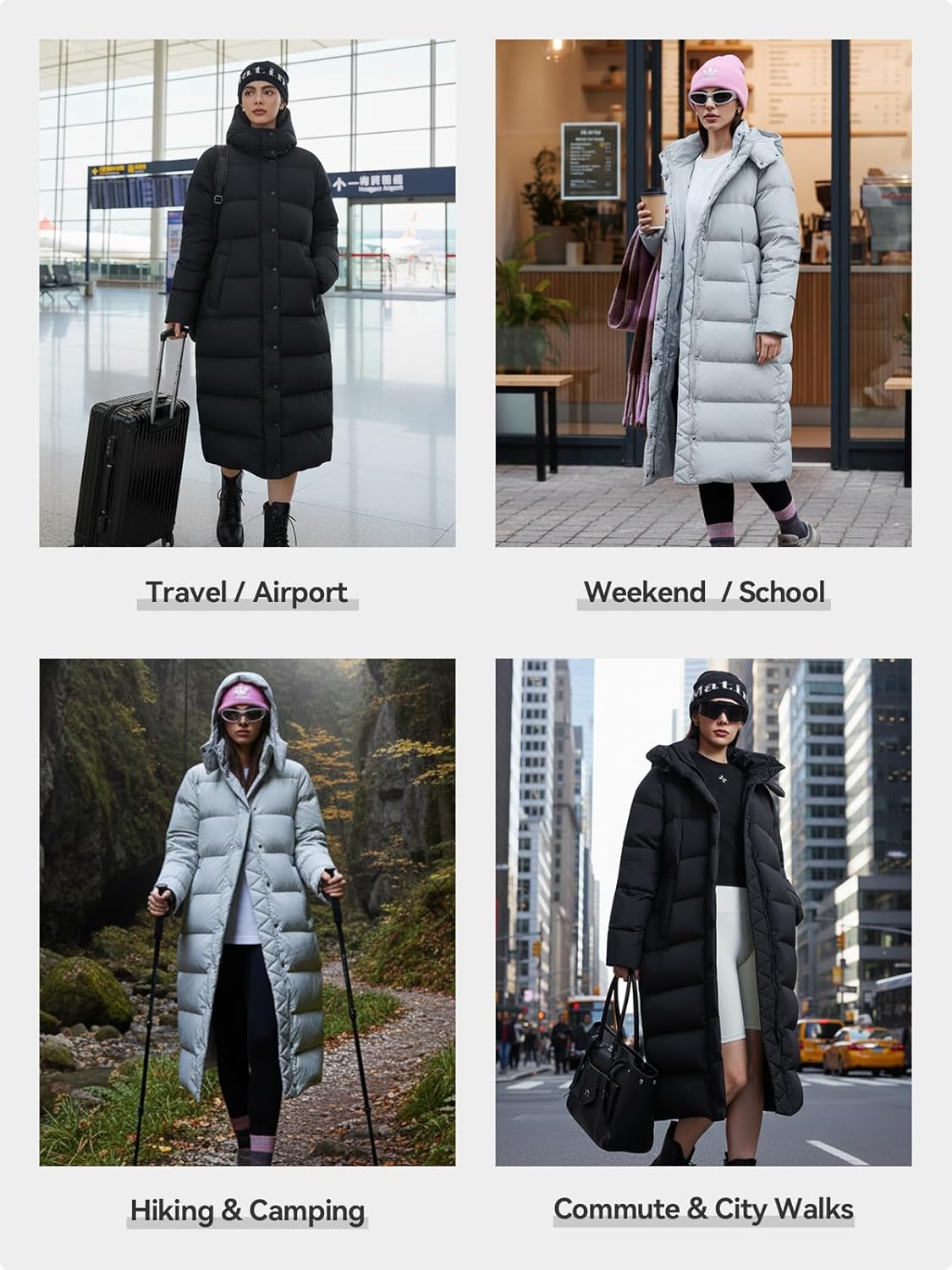 Women's 800FP Long Down Puffer Coat with Cinched Waist, Water-Resistant Winter Jacket with Removable Hood for Outdoor - Image 2