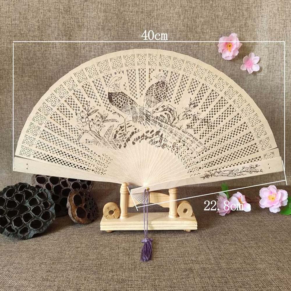 Abanico De Mano Plegable,Abanico Plegable De Mano Para Damas Estilo Chino Antiguo Pinos Densos Impresión De Abanicos De Mano Hueco Tallado Incienso Abanicos De Huesos De Madera Para Fiesta De Verano