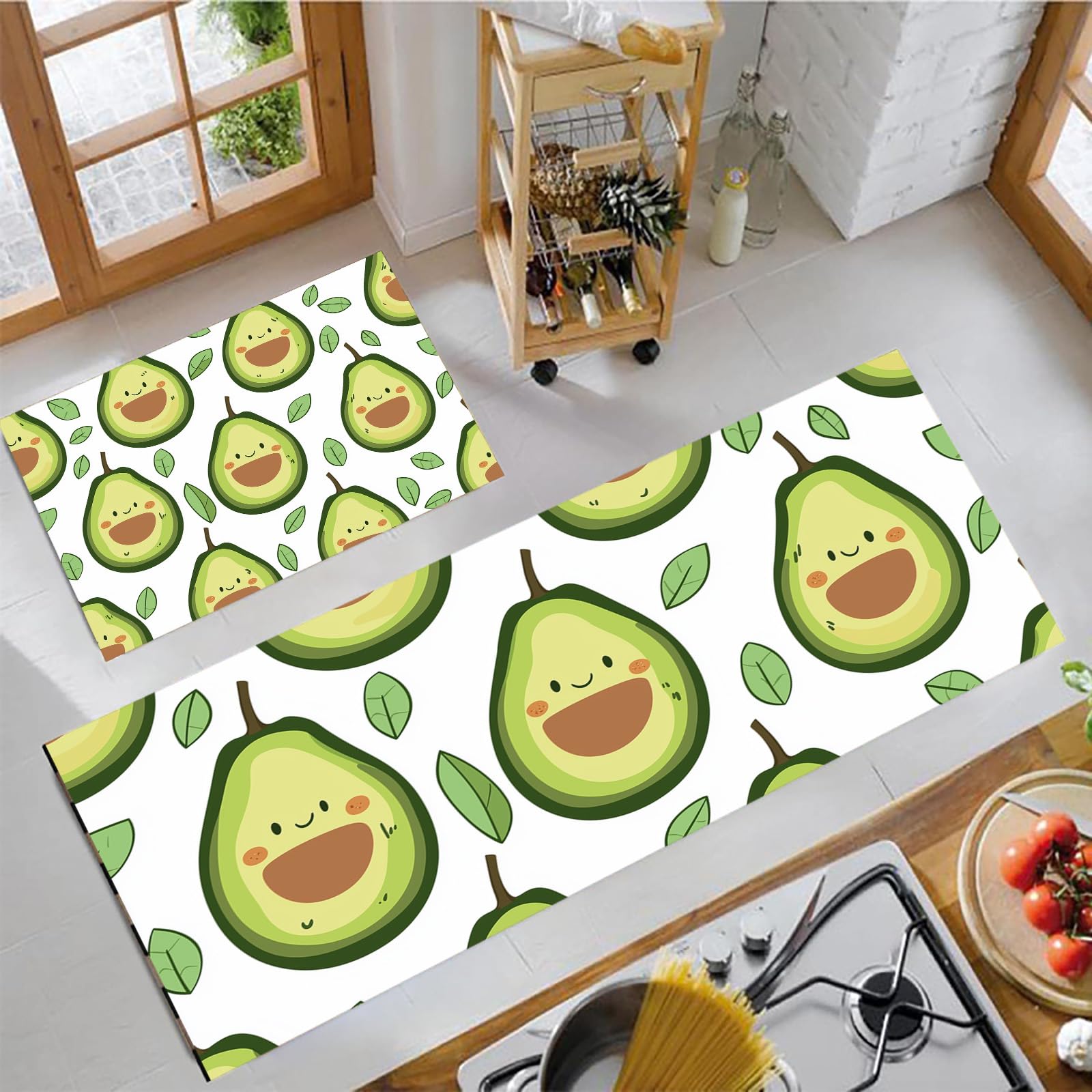 Tapis de cuisine lavable lot de 2 antidérapants motif avocat 45x75 45x150 cm