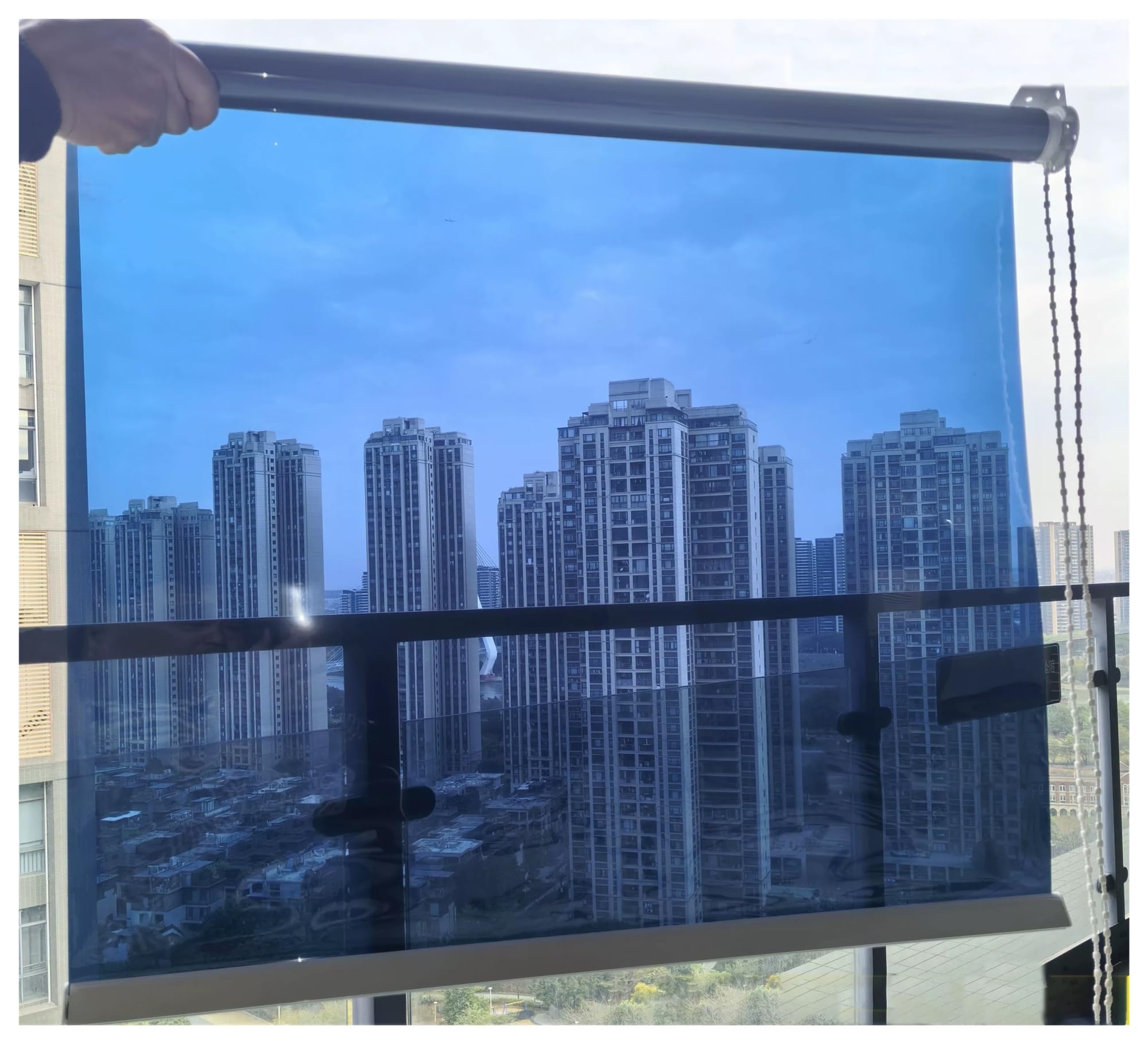 Window Tint Roller Shades Wide 45-145cm Inches Anti UV One Way See Through Curtain Blue Pull Down Mirrored Privacy Shade With Fittings Multiple Sizes(85x150cm)