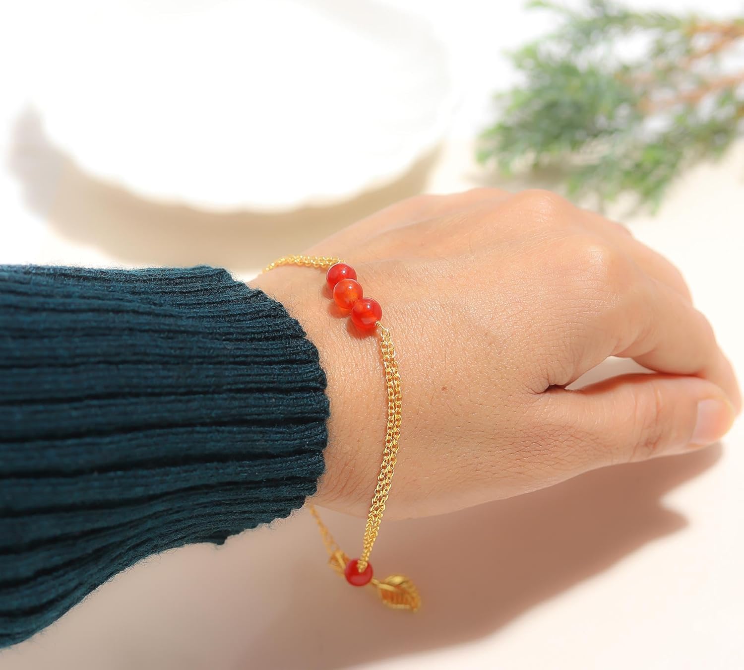 POSHPENDANT Handmade Natural Stone Bead Bracelets for Women – Dual Chain Design – 6mm Natural Stone Beads on Adjustable Gold Brass Chain – Spiritual Energy Jewelry (Multiple Variations)