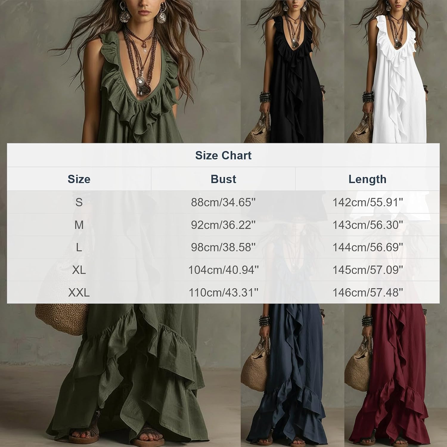 Women's Summer Beach Tank Dress Linen Boho Sleeveless Tiered Ruffle Maxi Long Sundress Boho V Neck Casual Dresses