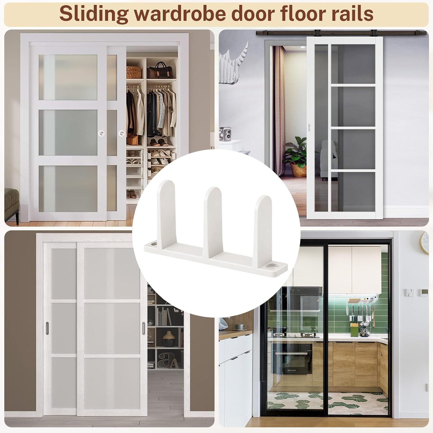 4 Pack Sliding Closet Door Floor Guide - Universal White Sliding Door Floor Guide with Screws Fits 1-3/8" Thick Doors, ABS Closet Door Track Guide for Cabinet Floor