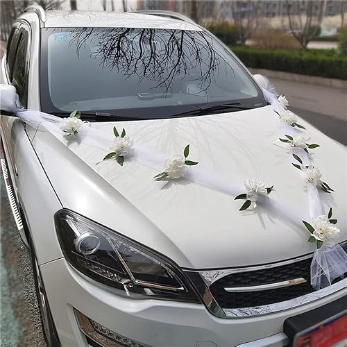 Miniatura 6 de Flor artificial de tul, con 9 cabezas florales falsas para decoración de automóvil, cinta para decoración de fiesta nupcial, accesorios de fotos,