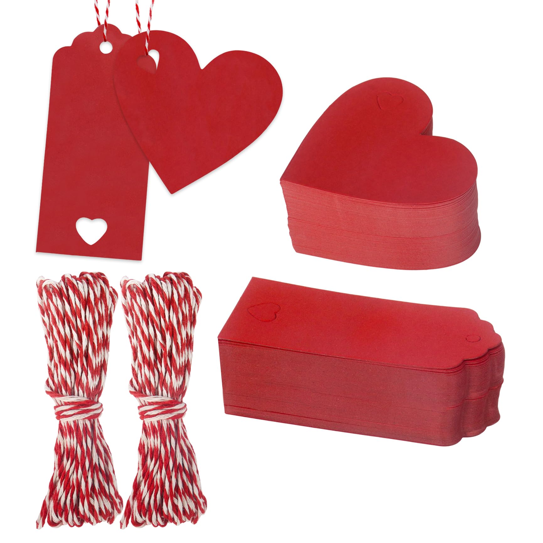 200Pcs Red Gift Tags, Heart Gift Labels Tag with String for Presents Red Blank Labels Kraft Paper Tags for Arts & Craft, Luggage Label, Weddings, Valentines, Christmas