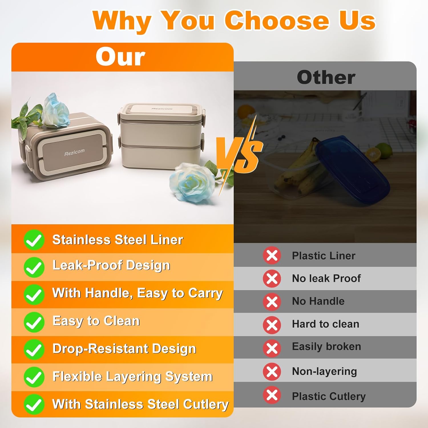 Stainless Steel Lunch Box for Kids and Adult, Two Layer 2 L Capacity Leak-Proof Bento Box for Kids, Lunch Containers for Women School Office with Stainless Steel Soup Bowl Spoon and Fork - Image 5