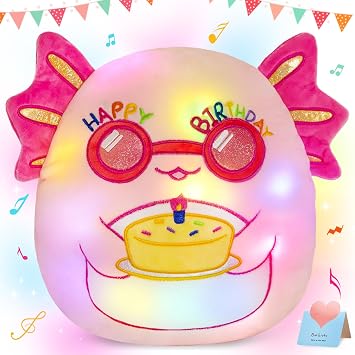 BSTAOFY Light up Music Happy Birthday Axolotl Soft Plush Stuffed Animal Axolotl Birthday Gift for Toddler Kids Girls, 12