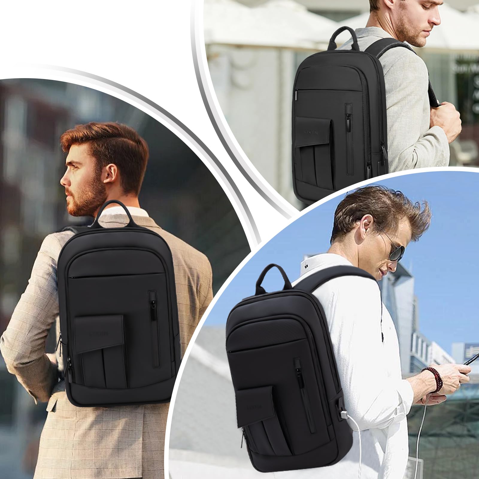 Zaino da lavoro per uomo zaino per laptop antifurto impermeabile zaino adatto per laptop da 15,6 pollici per lavoro quotidiano viaggi, nero, 17.3”, classico