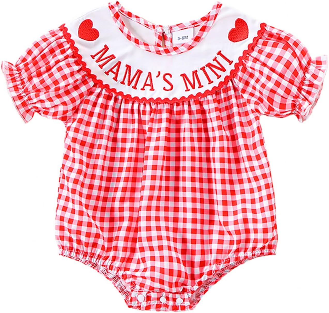 Newborn Baby Girl Romper Mamas Mini Bow Plaid Print Puff Sleeve Smocked Bubble Romper Jumpsuit Bodysuit Clothes
