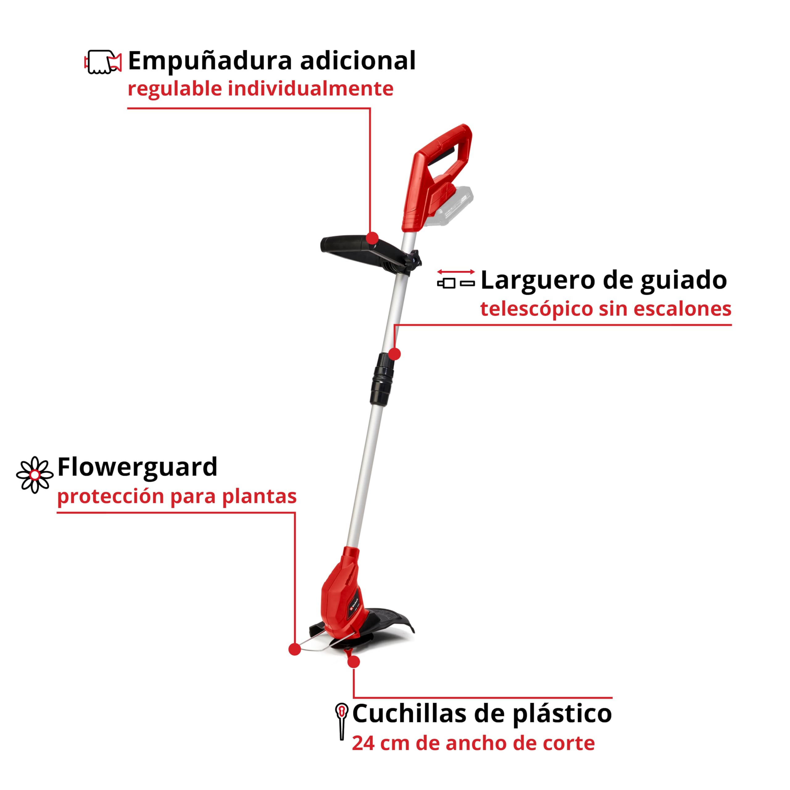 Einhell Cortabordes a batería - GC-CT 18/24 Li - Solo Power X-Change - Ligero y manejable, Mango Ajustable y Mango Adicional, Protector de Flores, Incluye 20 Cuchillas. Batería y Cargador aparte