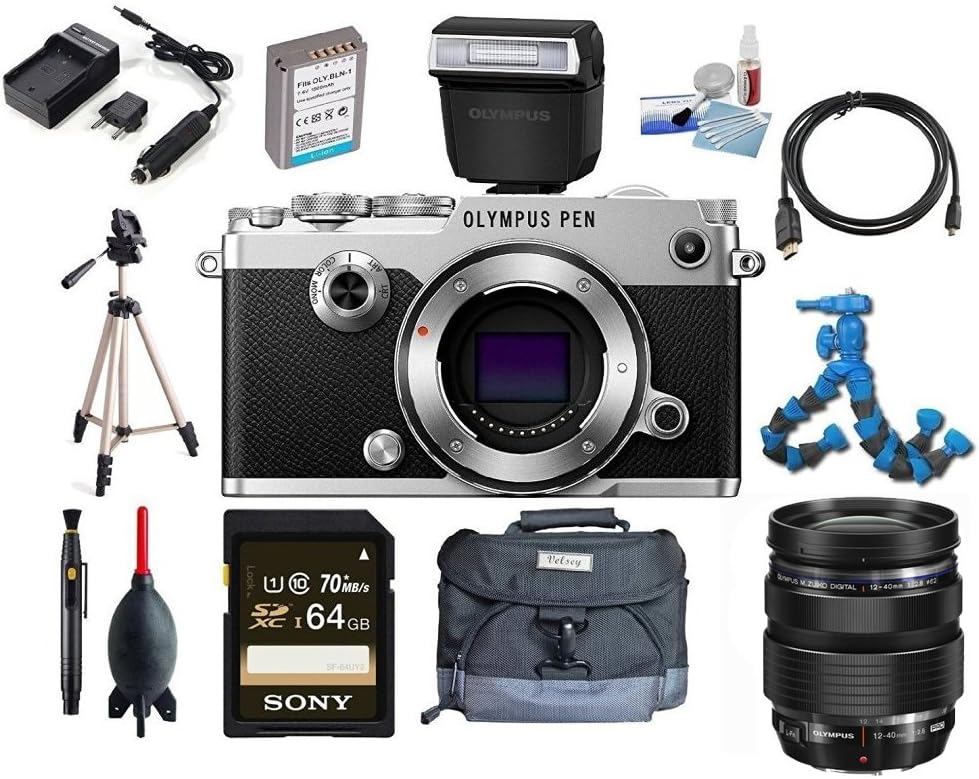 Olympus PEN-F Body (Silver) w/ Olympus FL-LM3 Flash + Olympus 12-40mm F2.8 PRO 64GB + Tripod + Flexpod + Case + Filters + Full Accessory Pack