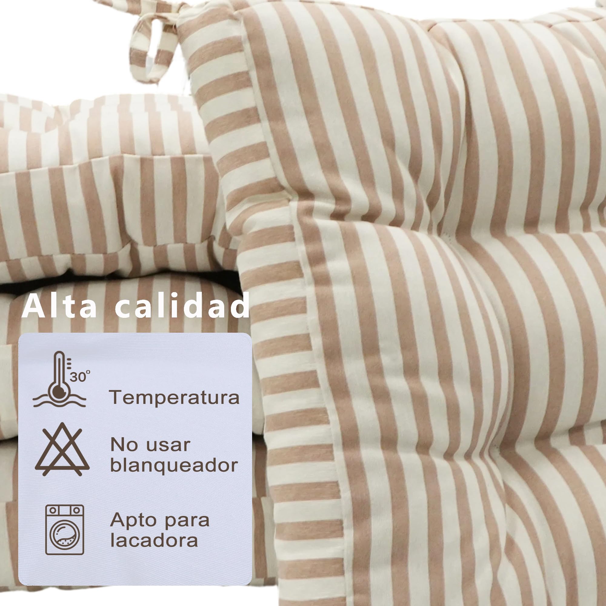 Viste tu hogar Pack 4 Cojines para Silla, 40x40x5 CM, Efecto Tridimensional, Relleno de 100% Poliéster, Ideal para Comedor, Terraza, Salón y Restaurante, Color Raya Beige, Fabricado en España