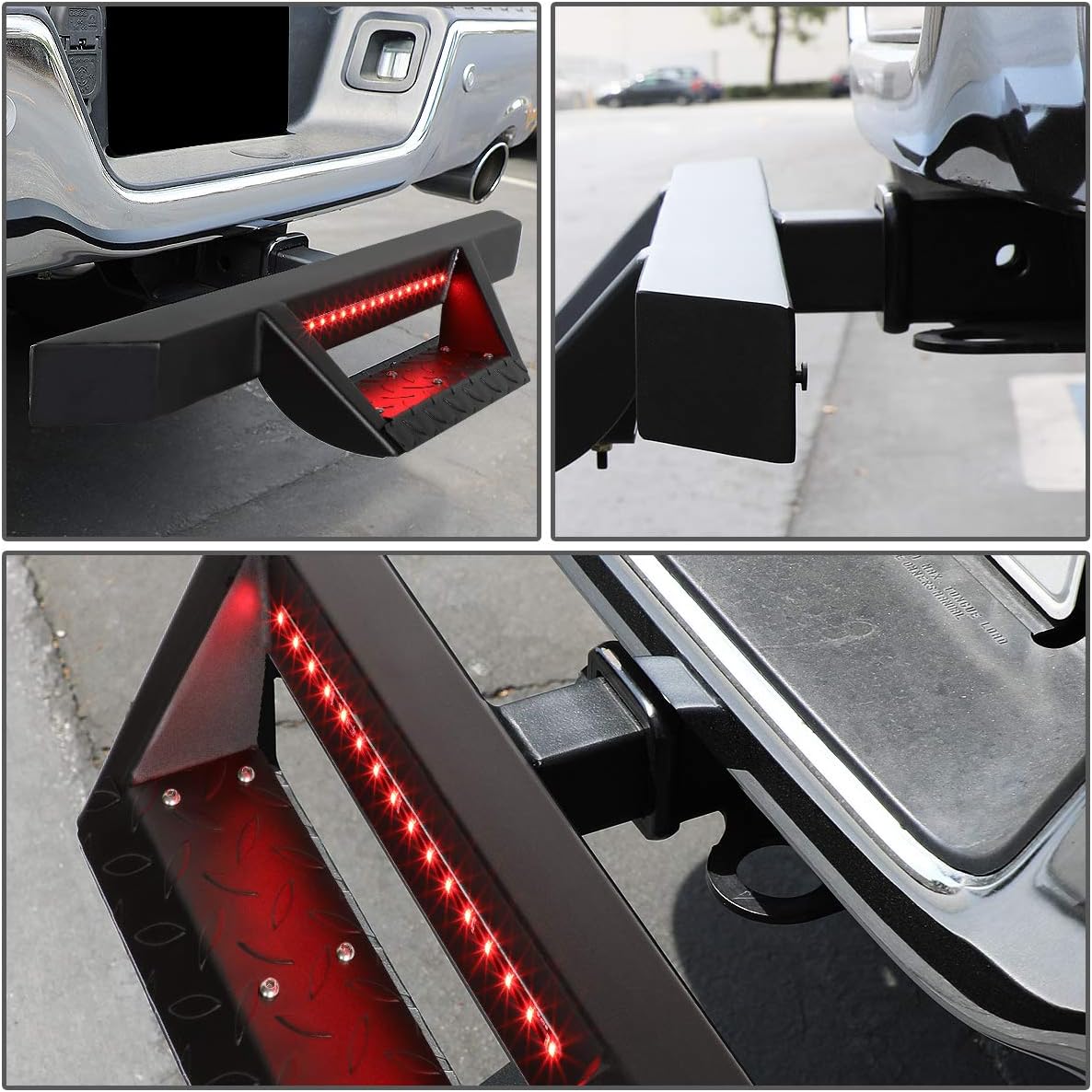 Auto Dynasty Universal 32.5 Inches Black Coated 2-Stage Tow Hitch Step Bar Board with LED Brake Light for 2 Inches Receiver Pickup Truck SUV Trailer