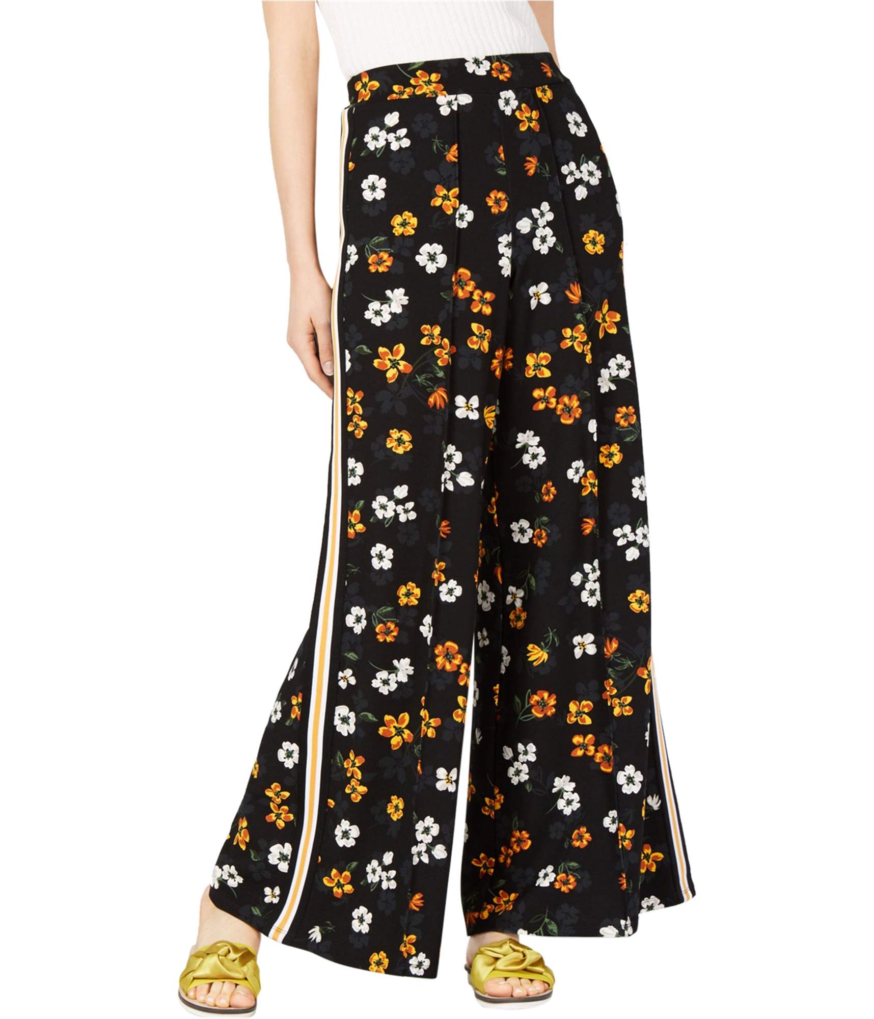 Project 28 Womens Pleated Front Casual Wide Leg Pants Black Medium