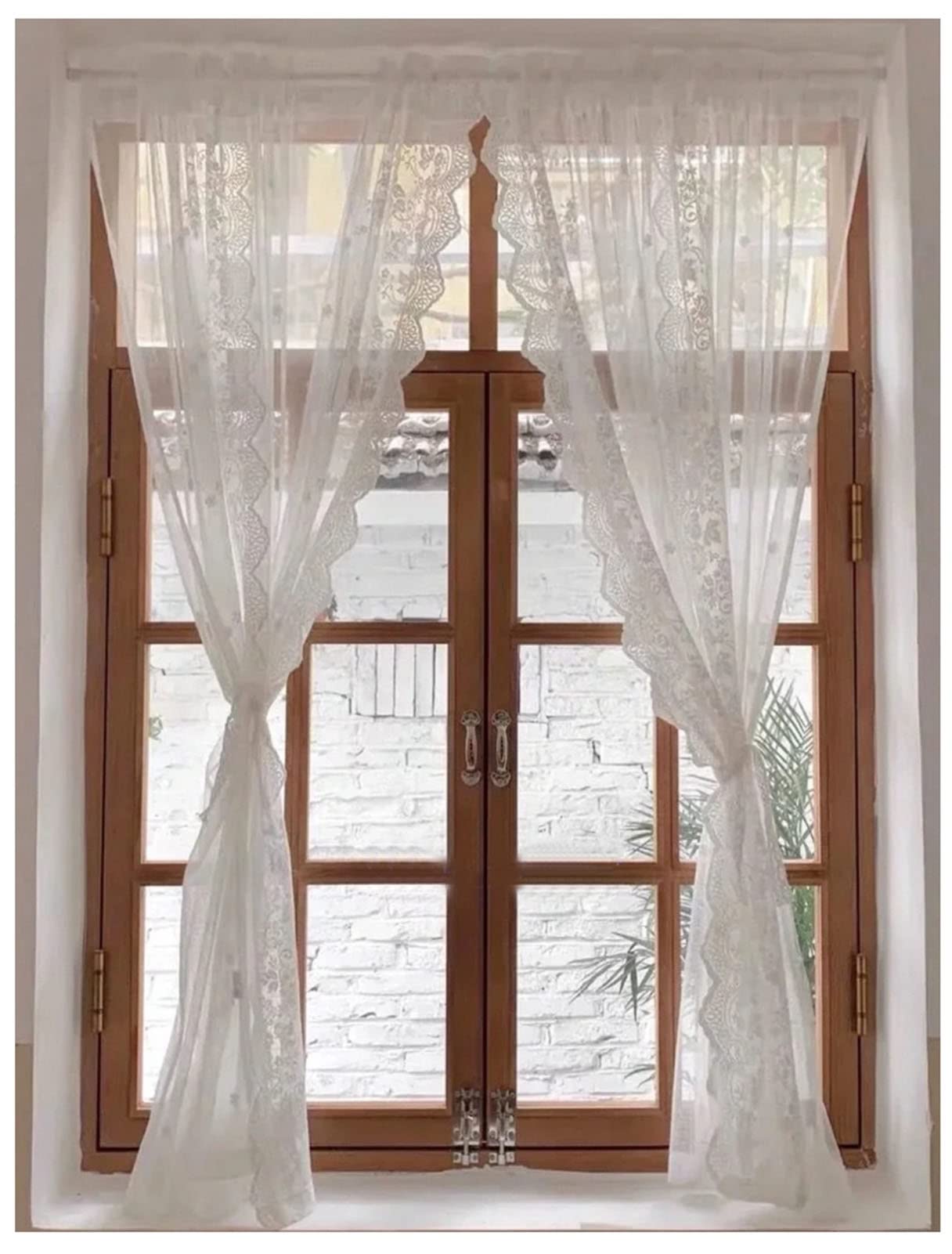 NDLHXKFRP Voile curtains, Sheer Lace Curtains BedroomLivingKitchen Floral ScallopEdge RodPocket White Multisize 2Pc(WxH 60x200cm/24x79in)