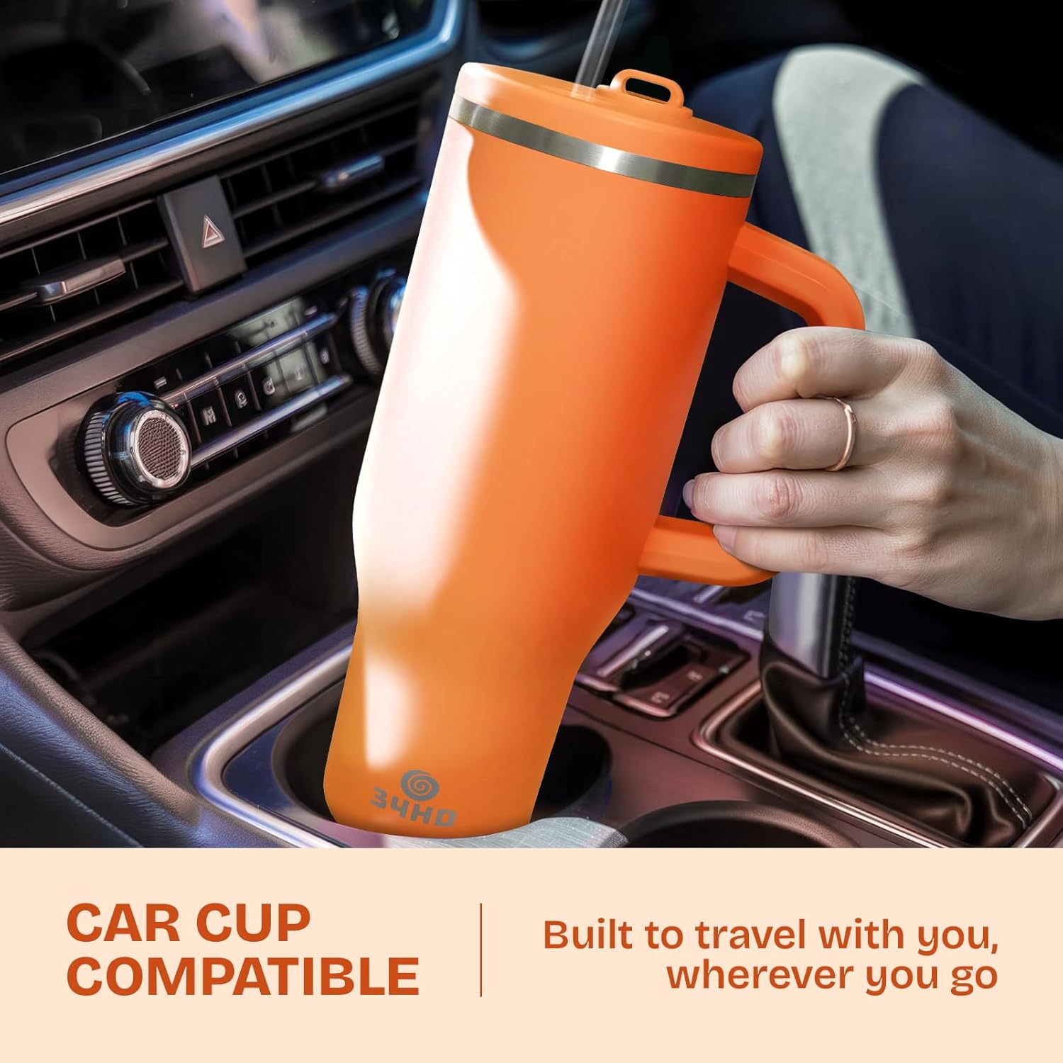 34HD 40 oz Stainless Steel Tumbler - Leakproof Insulated Water Bottle with Handle, Magnetic Lid and Flexible Straw - Iced for 48 Hours – Perfect for Men, Women, Birthday Gift, Orange - Tangerine Glow - Image 6