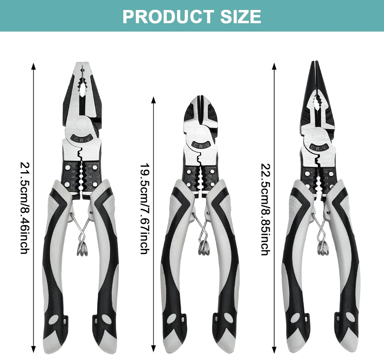 3 PCS Pliers Set, Wire Stripper Crimper Cutter, Long Nose Pliers, Diagonal Cutters for Basic Repair
