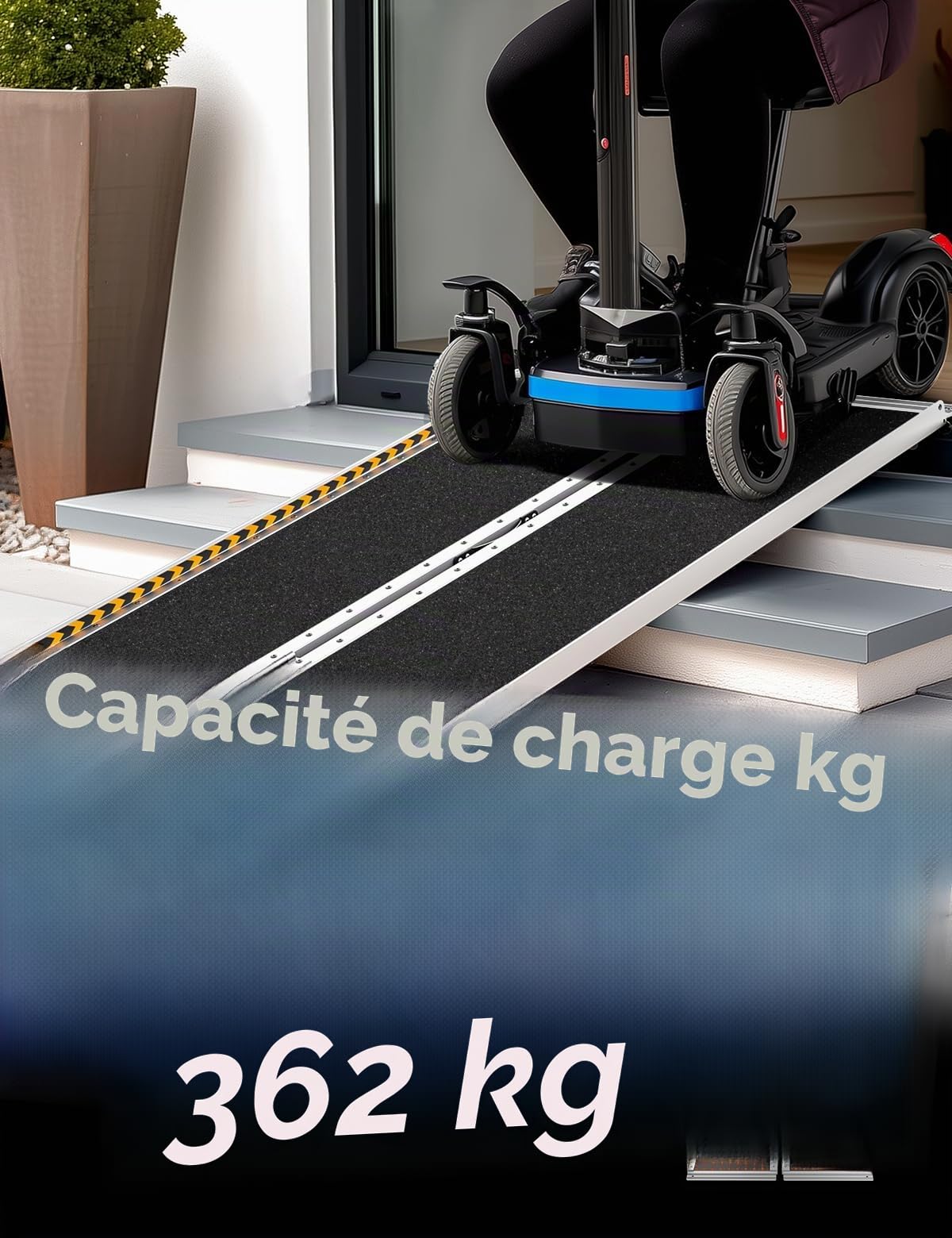 Rampe pour Fauteuil Roulant Pliable en Aluminium 122 cm avec Charnière, Capacité Usage Intensif 362KG, Surface Antidérapante pour Scooters Électriques, Vélos, Poussettes, Design Portable