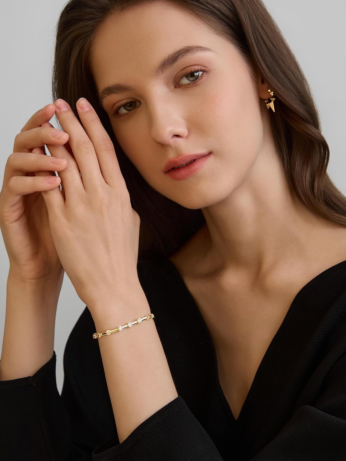 14K Gold Tennis Bracelets for Women - Bezel CZ Bracelet For Women - Simulated Diamonds Princess, Round,Marquise, Pear, Emerald Cut Stones, Valentines Day Wedding Jewelry for Brides