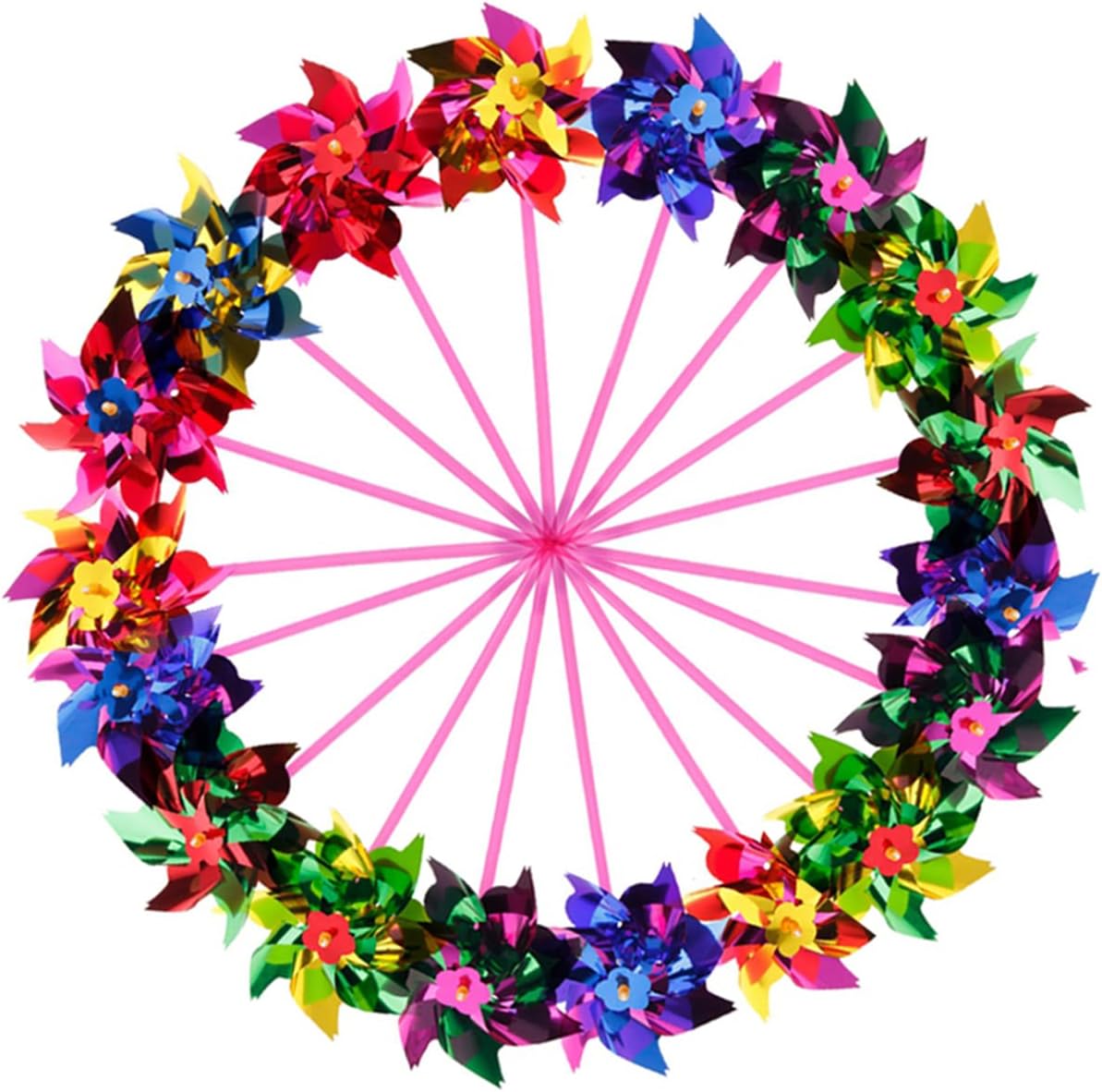 20 Pack Mixed Colors Plastic Sequined Pinwheels,Windmil Spinners for Party,Kids Toy,Garden,Lawn or Decor