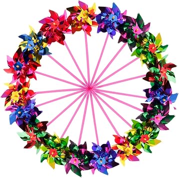 20 Pack Mixed Colors Plastic Sequined Pinwheels,Windmil Spinners for Party,Kids Toy,Garden,Lawn or Decor