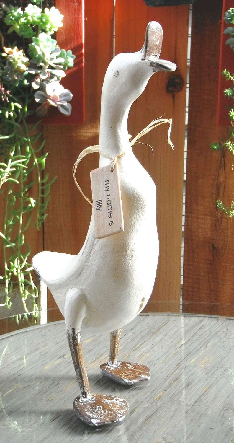 Beach Rustic French Country Decor Wood Duck, Model Alsace, 17 Inches Tall, Ivory