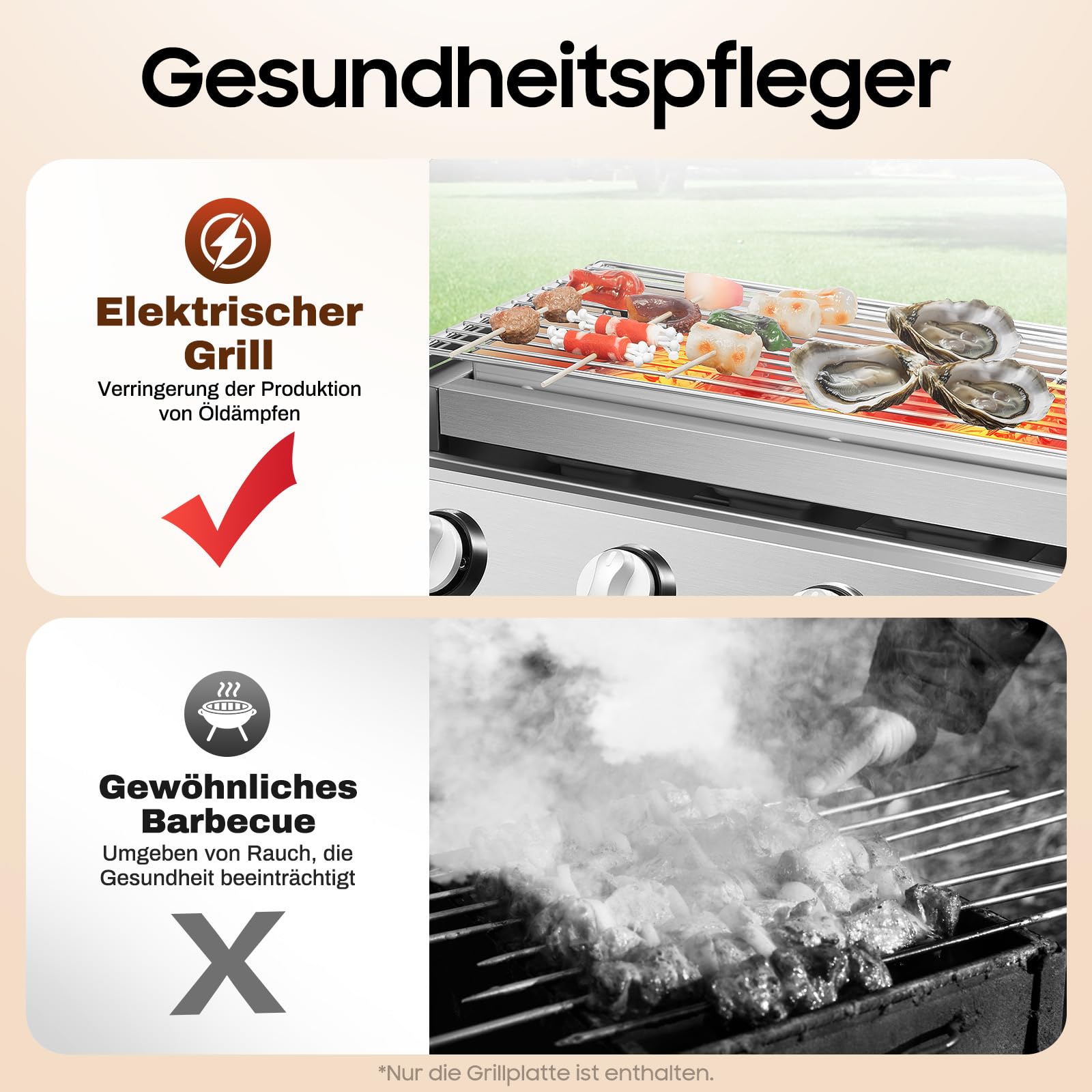 Barbecue a gas portatile GPL, in acciaio inox, con piastre in acciaio, 57 x 39 x 17,5 cm, per grigliare bistecche, frutti di mare, carne, verdure