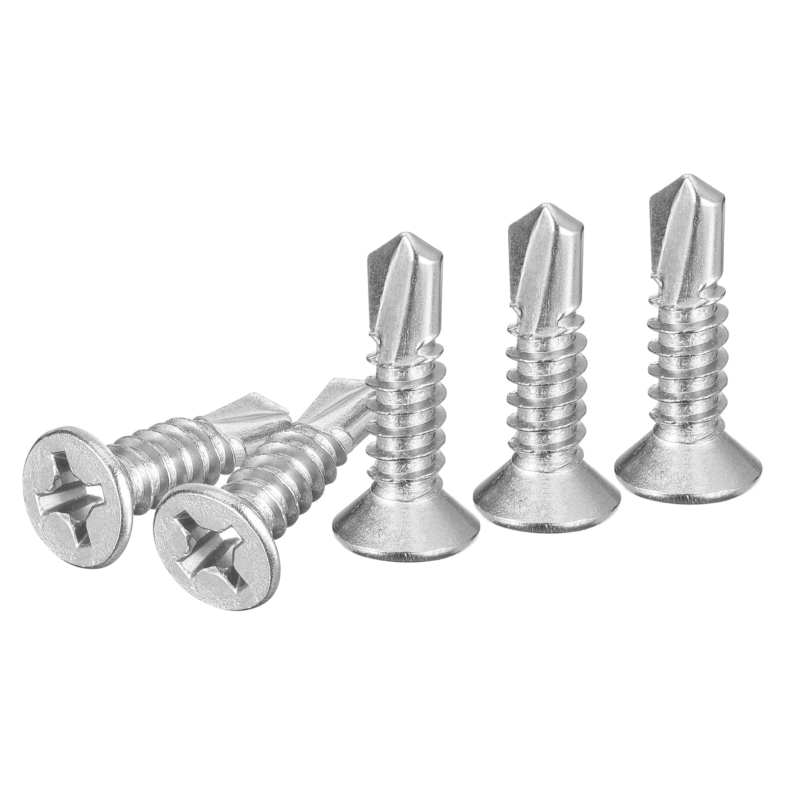DTGN 100Pcs ST6.3x25mm Self Drilling Screws, 410 Stainless Steel Flat Head Phillips Sheet Metal Screw
