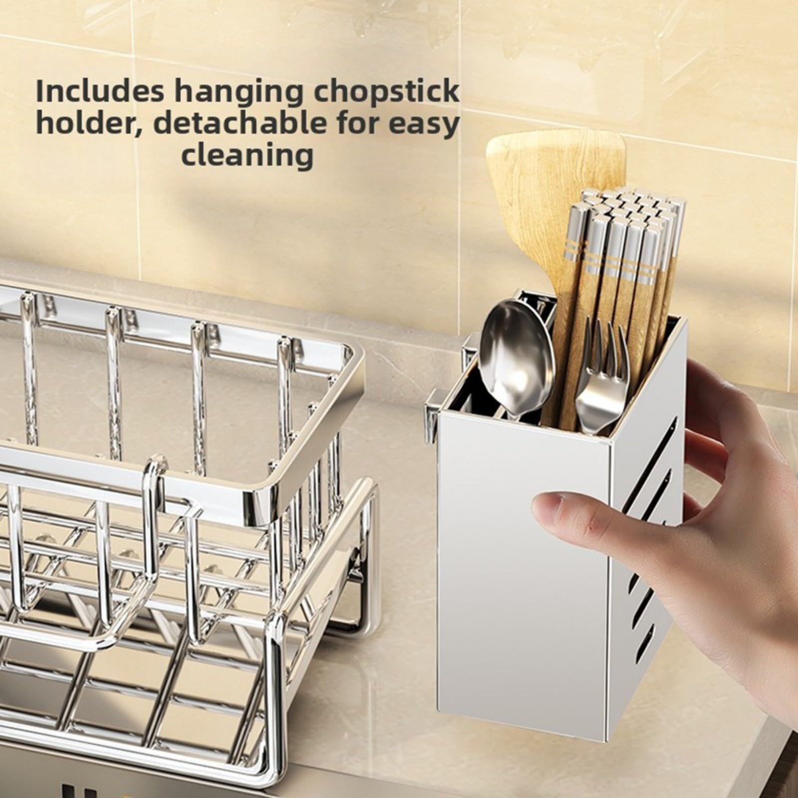 1 scolapiatti in acciaio inox per l'organizzazione della cucina, supporto bianco per spugne, spazzole, strofinacci, mensola moderna da banco (grigio)
