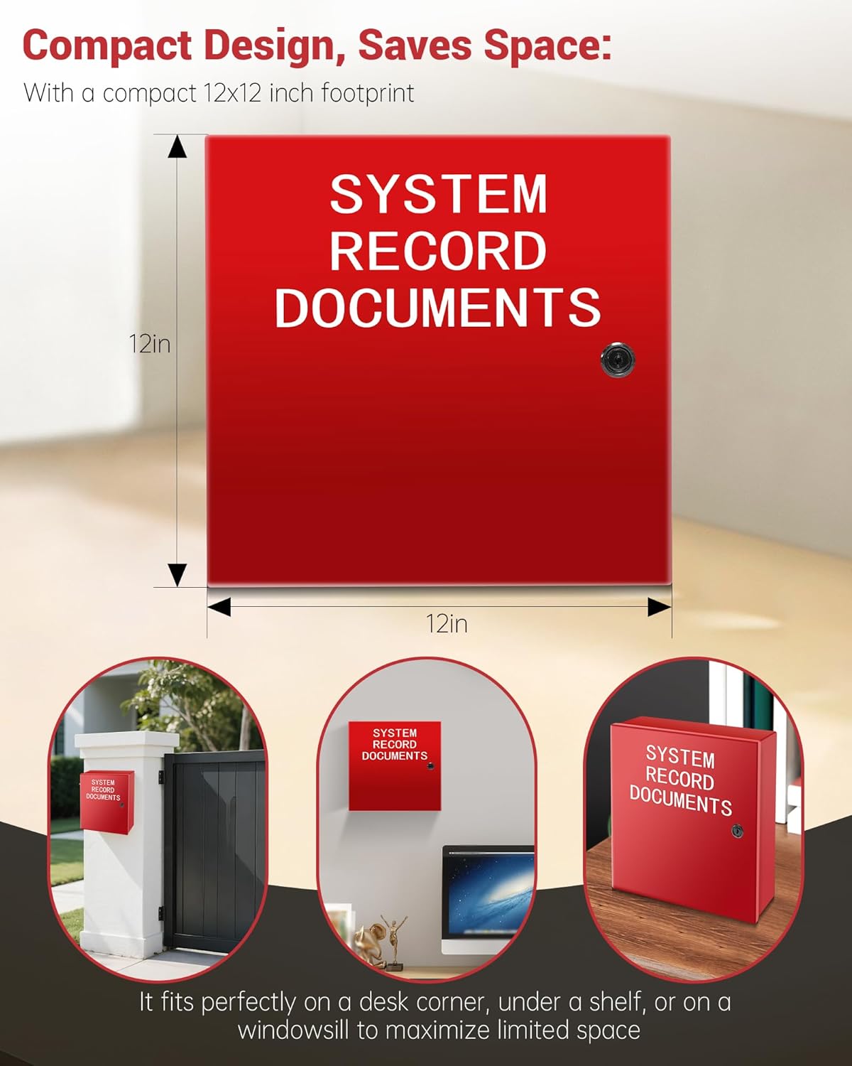 12 x 12 Inch System Record Documents Enclosure System File Cabinet Locking Document Storage for Office Home with Key and Mounting Screws, Red