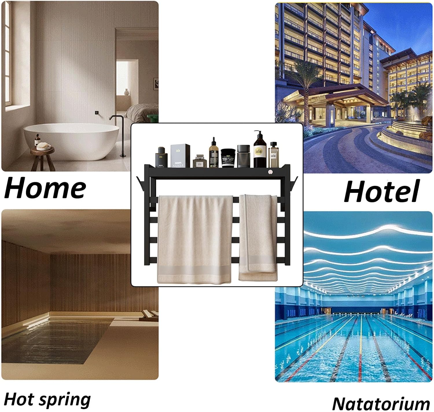 Black,Right Wire,Stainless Steel with Top Shelf,Heated Towel Racks for Bathroom Plug in,Wall Mounted Towel Drying Rack for Blankets Bathrobes image 5