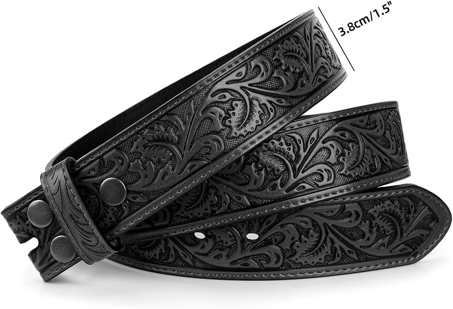 TRIWORKS Western Belt Strap for Men without Buckle 1.5" Wide Floral Engraved Embossed Leather Belt Strap - Image 5