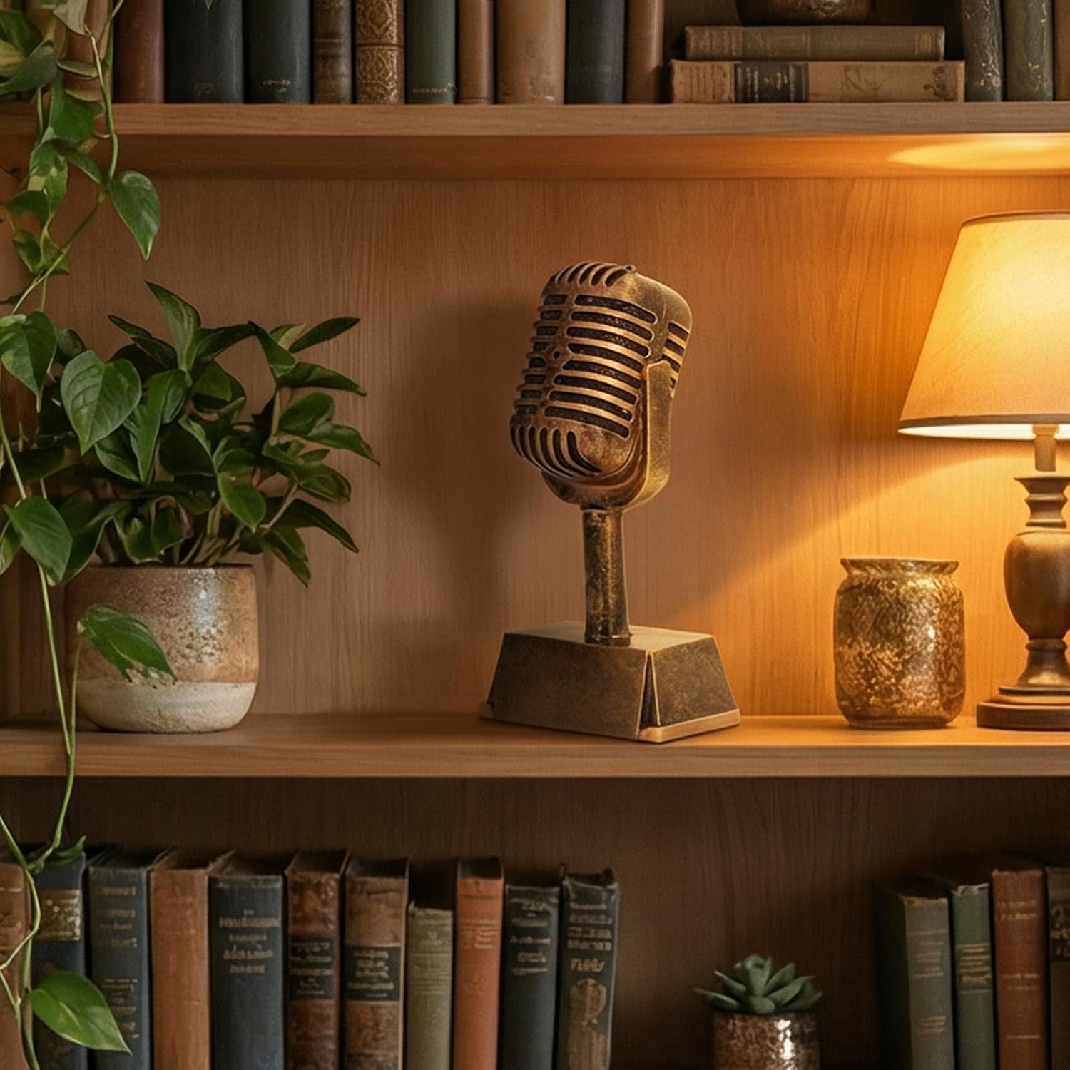 Vintage Microphone Trophy - 6.5 Inch Retro Music Award Made of Synthetic Resin, Stable Tabletop Decor for Singing Competition, Karaoke Party